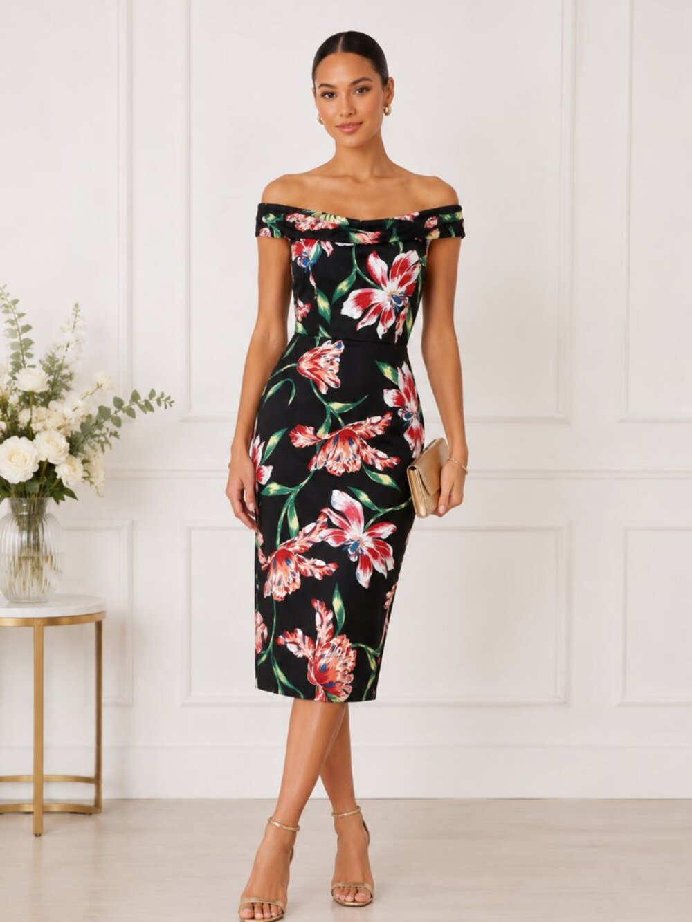 Thalia Sodi Core Off Shoulder Floral Midi Dress XS NWT